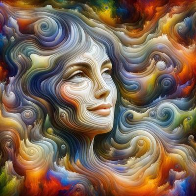 The primary subject of the image is a woman's face, which is the main focus of the image. The setting is a colorful, abstract background that adds a vibrant and artistic touch to the scene. The visual style is a combination of digital art and illustration, creating a unique and eye-catching representation of the woman's face. The colors and mood of the image are lively and energetic, with a mix of warm and cool tones that evoke a sense of creativity and imagination.